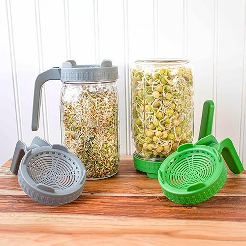 Miniatura 7 de Paquete de 6 tapas de brote de plástico con soporte integrado y asa para tarros Mason de boca ancha (gris)