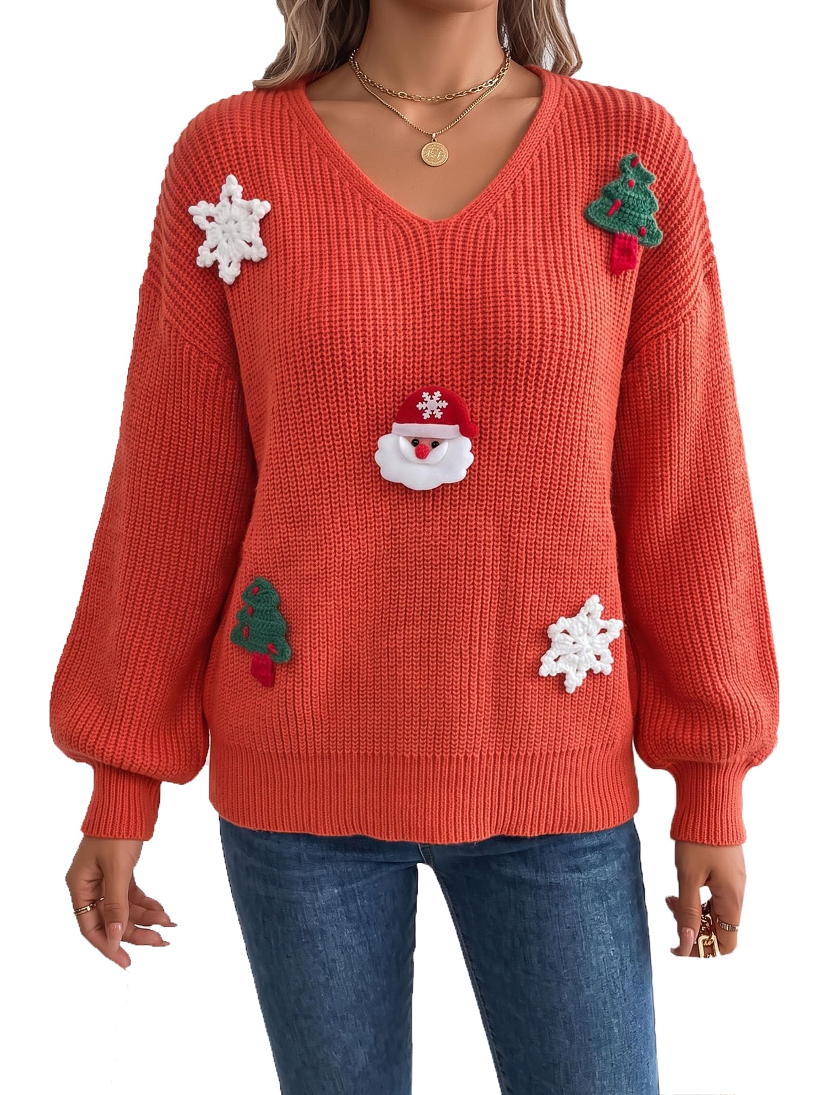 cffdviz Maglioni di Natale 2026 con Babbo Natale A Maglia Maglioni A Maniche Lunghe per Natale da Donna