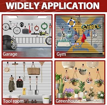 3-H Slatwall Accessories 14 Pack, Slatwall Hooks & Hangers 7 Sizes, Slat Wall Hanging Hooks, Proslat Accessories for Garage Wall Panels Organzing Garden Tools Chairs Ladder(Red)