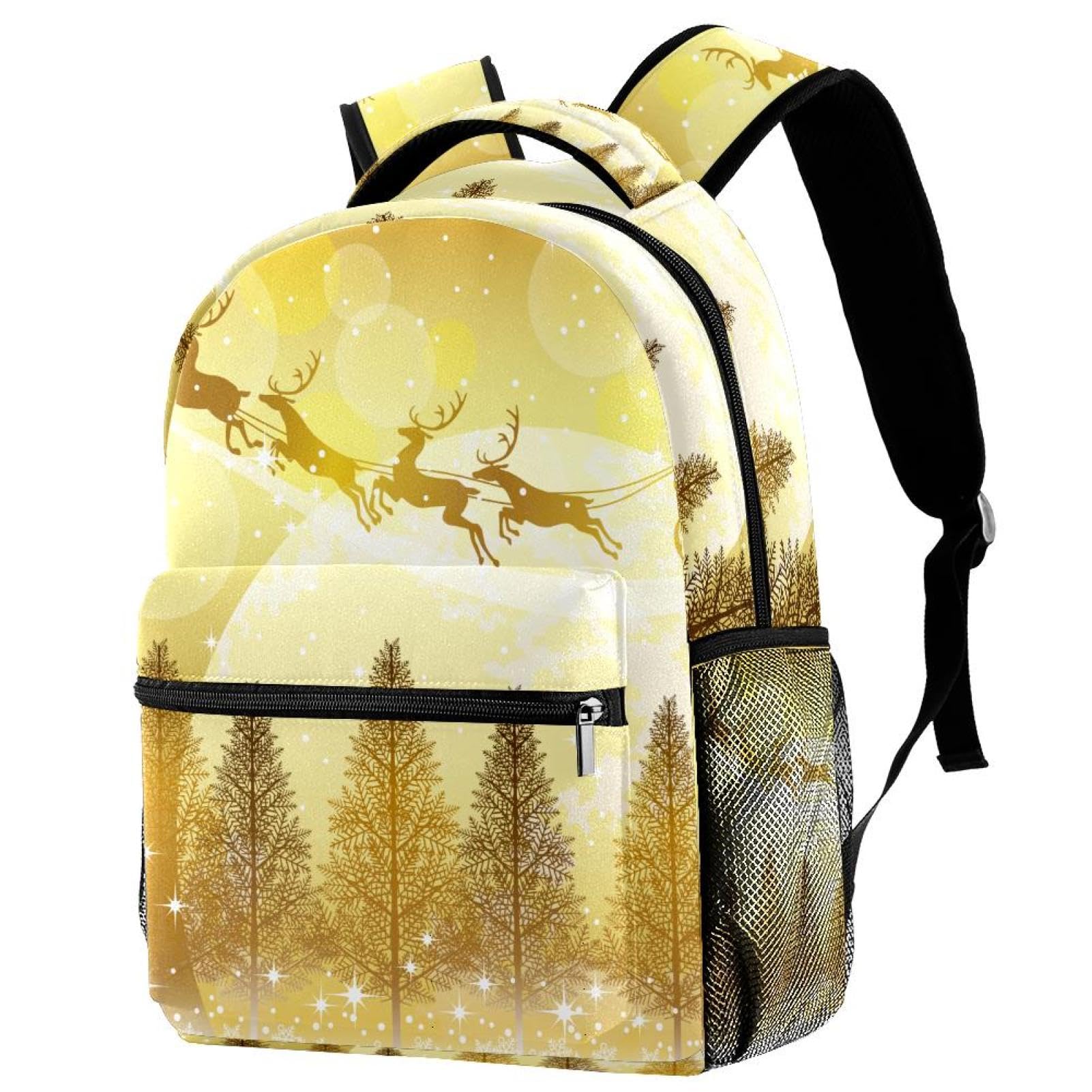 Zaino scolastico per uomini e donne, Babbo Natale renne volanti borsa per computer portatile, zaino leggero per università, zaino casual per libri