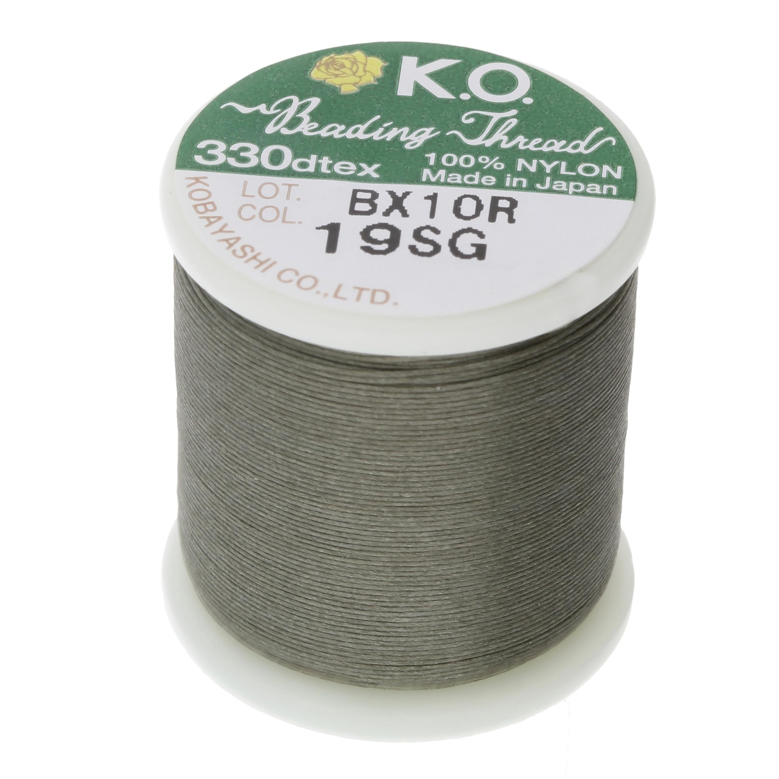 KO Nylon Beading Thread, Smoke Green Color, Japanese Pre-Waxed 100% Nylon, 330TEX, Tangle Resistant Knotting Cords, 50m /55 yds Spool, Use for Seed Bead Projects, Loom Work & Bead Weaving — image 1