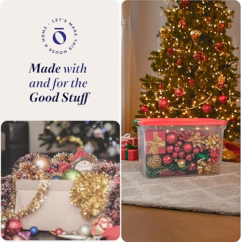 Miniatura 6 de HOMZ Paquete de 4 contenedores de almacenamiento de plástico transparente con tapas y divisores, 112 cuartos de galón, color rojo, contenedores