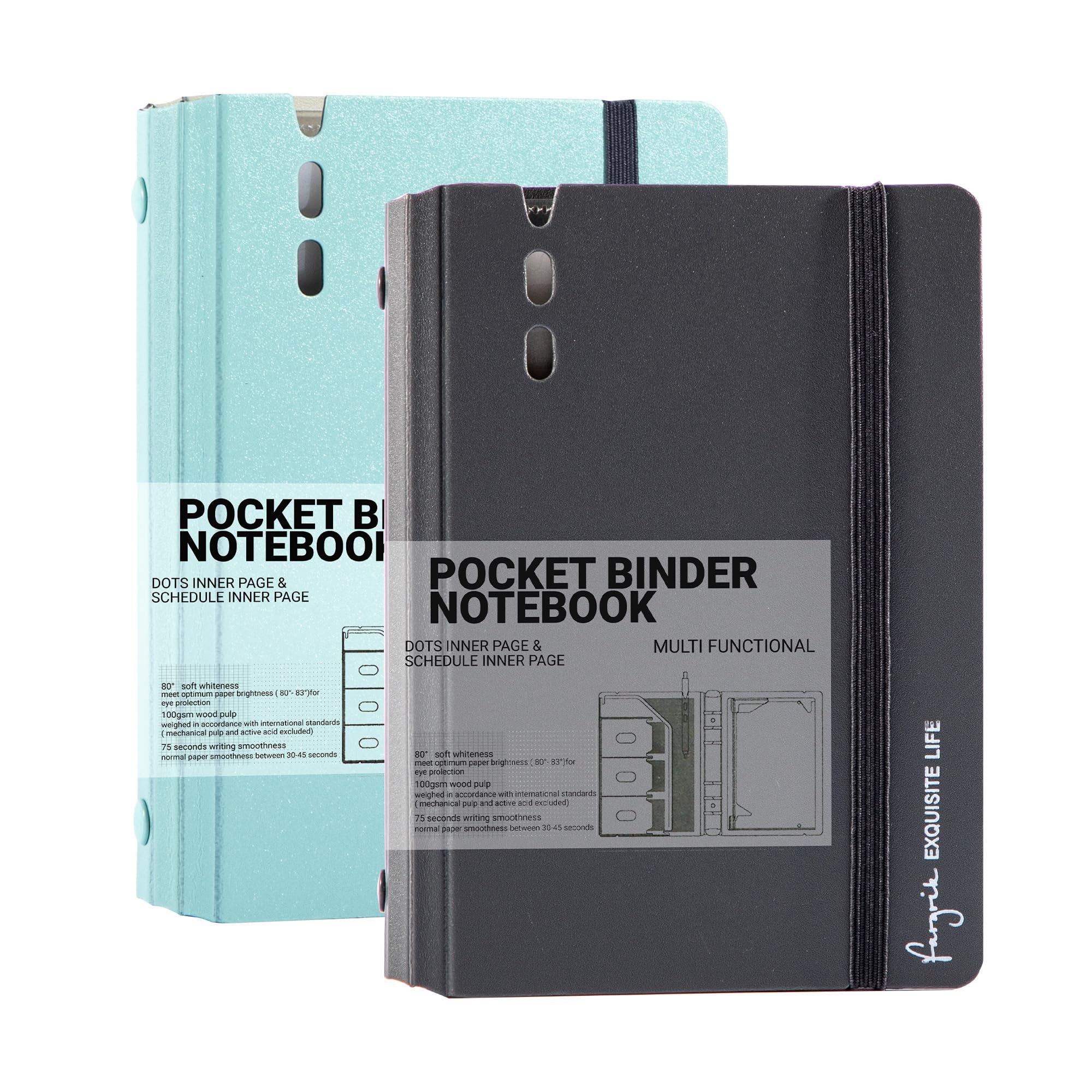 CAGIE 2 Pack A7 Binder 6 Ring Refillable Notebook, Dividers & Pockets