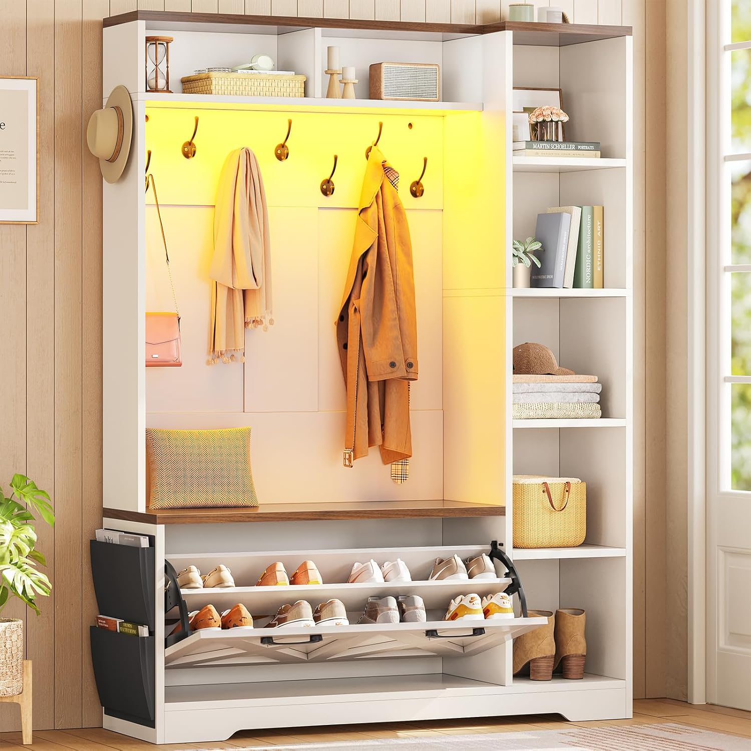 Itaar Hall Tree With Bench Shoe Storage And LED