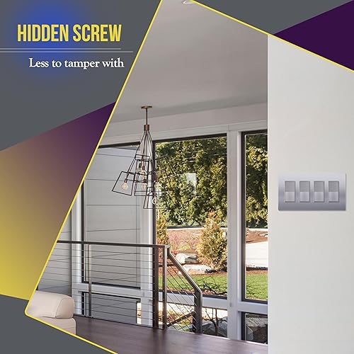 Miniatura 363 de ENERLITES SI8834-BK - Placa de pared decorativa sin tornillos, cubierta de enchufe segura, 4 entradas, 4.68 x 8.30 pulgadas (alto x largo), Negro