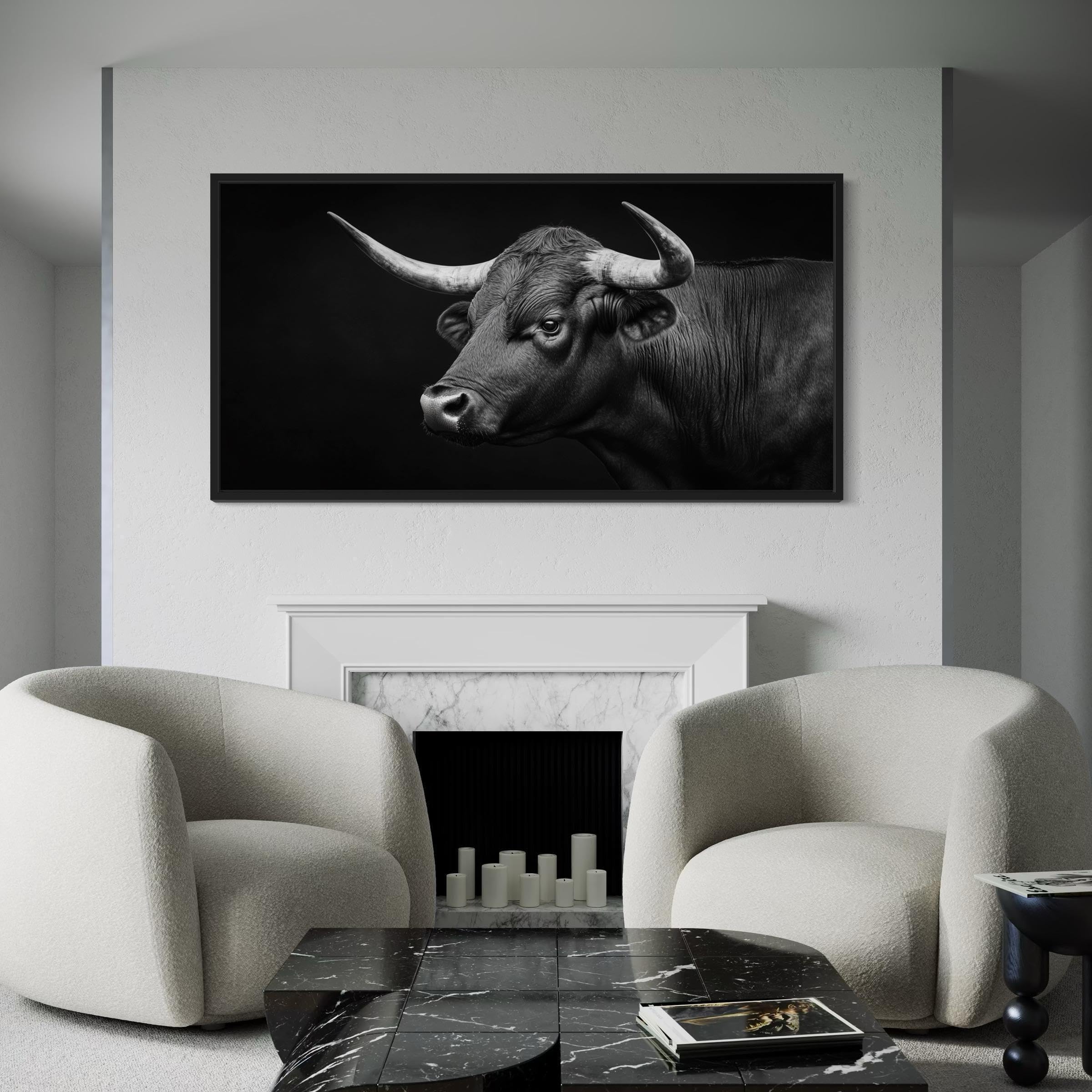 LMYCHENG Bardzo duży portret czarnego byka, plakaty do salonu, obraz na płótnie, styl skandynawski, dekoracja ścienna do domu, 60 x 120 cm, bez ramy