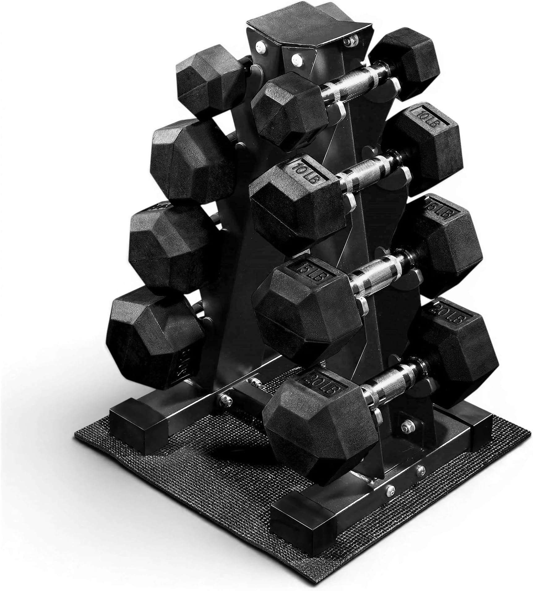 BalanceFrom Rubber Coated Hex Dumbbell Weight Set with Storage Rack, 100LB or 150LB or 200LB Set, 5-20 lbs or 5-25 lbs or 10-30 lbs Pairs
