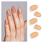DANNI & TONI Semi Cured Gel Nail Strips Nude with Orange Cat-Eye Effect (Nude Mirage) Gel Nail Wraps Gift for Woman 28 Stickers