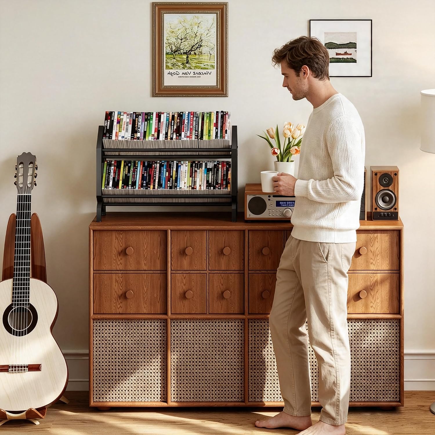 Homeiju 2-Tier Adjustable CD Rack, Expandable 140 CDs/100 Games, Metal