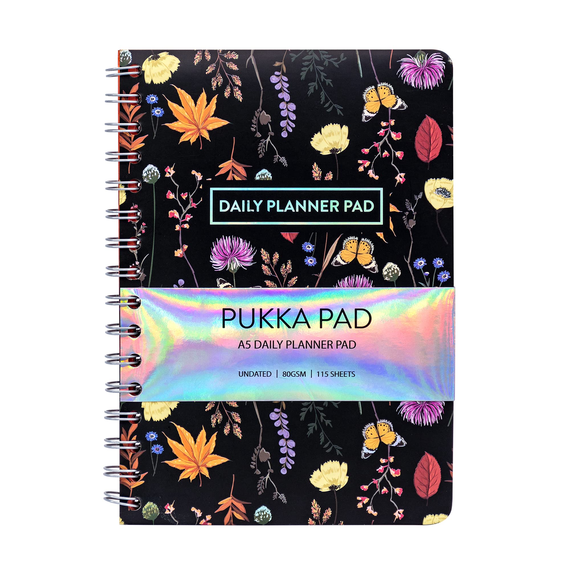 Pukka Pad, A5 Undated Daily Planner Pad 115 Sheets of 80GSM Paper with Daily Schedule, To-Do List, and Notes/Sketches Sections – 21 x 15cm, Black