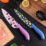 HAUSHOF 12-Piece Printed Color Kitchen Knife Set, Nonstick Plating Coating Kitchen Knife, Stainless Steel Knife Set for Home and Restaurant, Cutting Fruits, Salad and Bread(6pc Knives and 6pc Covers)