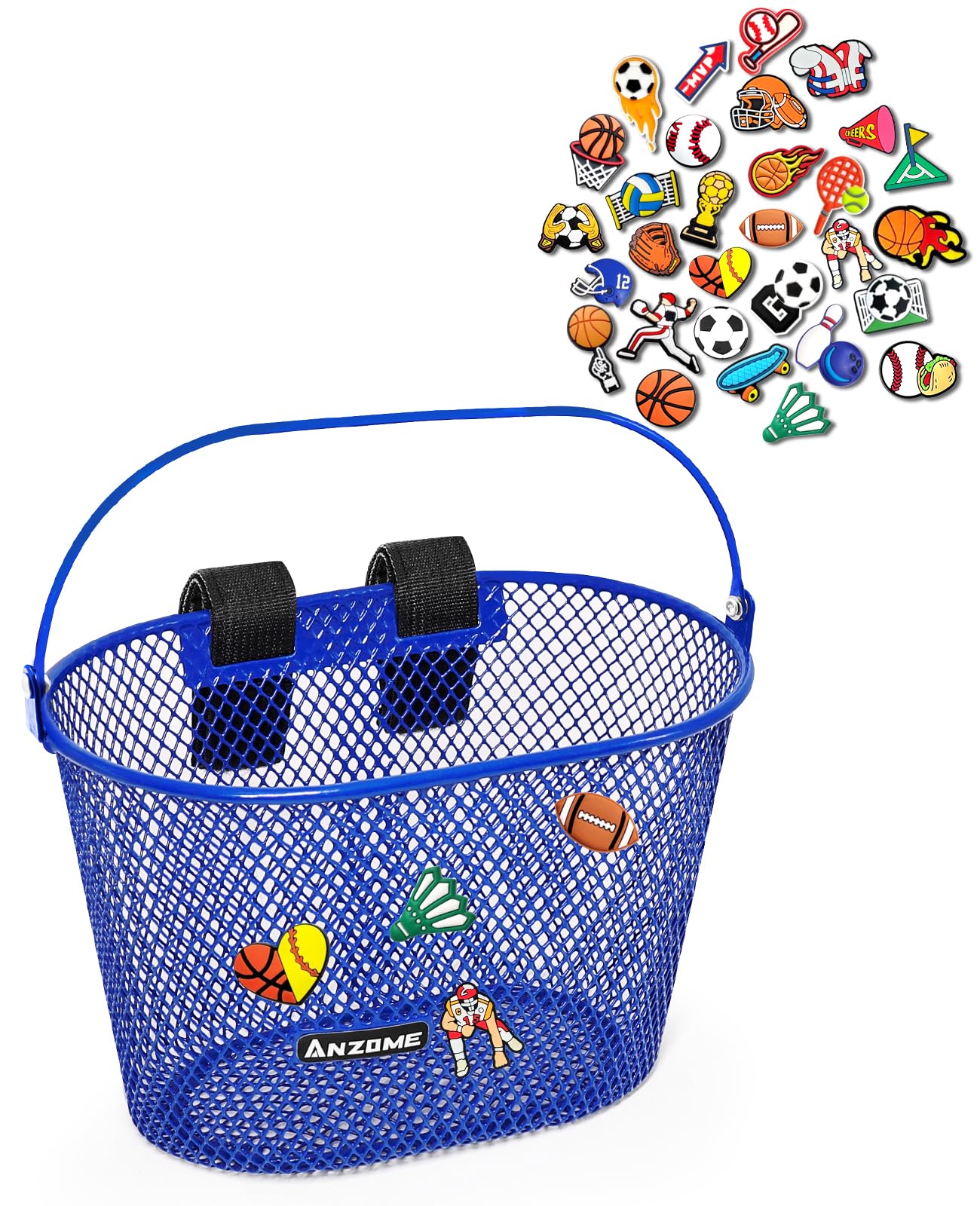 ANZOME Kids Bike Basket, Bicycle Basket for Boy and Girl, Waterproof Metal Wire Children's Bicycle Basket, Suitable for Most Children's Bicycles and