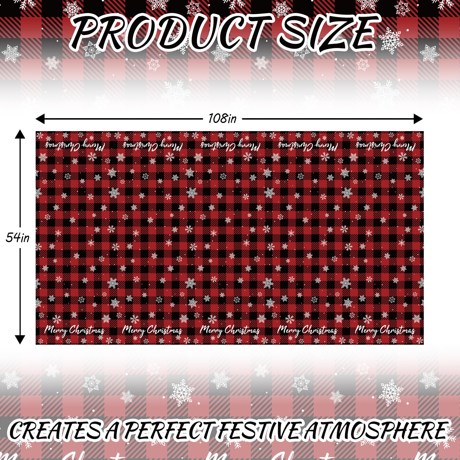JHDZDHY 4 Pack Snowflake Tablecloth - Disposable Plastic Table Cover for Christmas Party Decoration Supplies - 54 x 108 Inches (Red Checkered Snowflake)