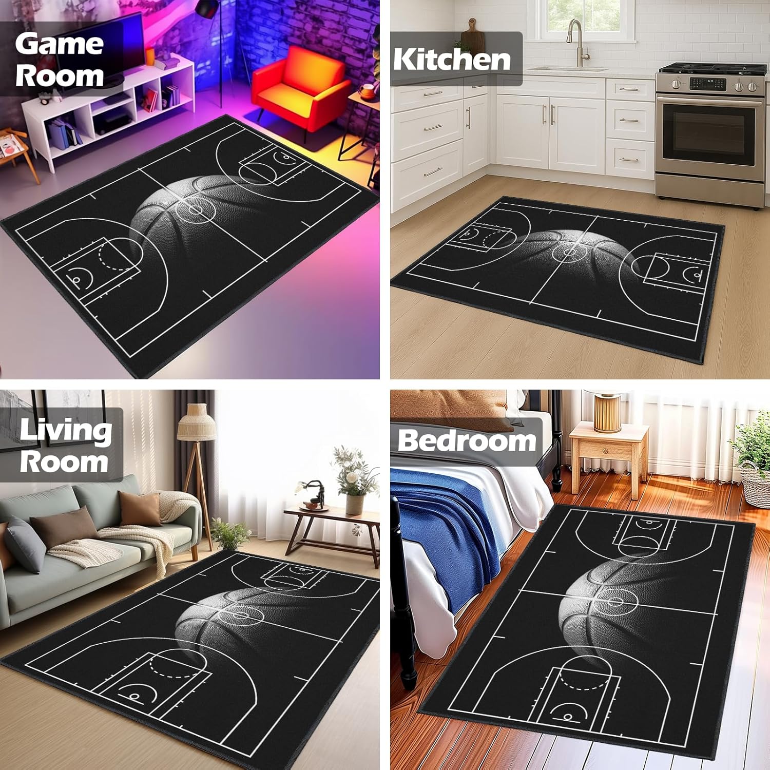 Basketball Rug for Bedroom Size 3'x5',Non-Slip Basketball Court Rugs for Living Room and Game Room Decor