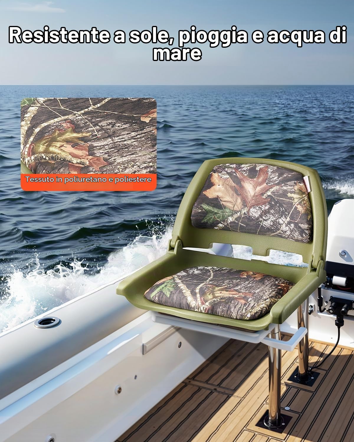 VEVOR Sedile per Barca, Schienale Basso, Sedile Pieghevole per Barca da Pesca con Cuscino in Spugna Ispessita e Tessuto in Poliestere PU, per Barche da Pesca, Yacht, Navi, Colore Mimetico