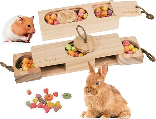 Miniatura 10 de SoulThink® Juguetes de madera interactivos para mascotas de conejo - Juguetes masticables para conejos para roer y oler, adecuados para cobayas
