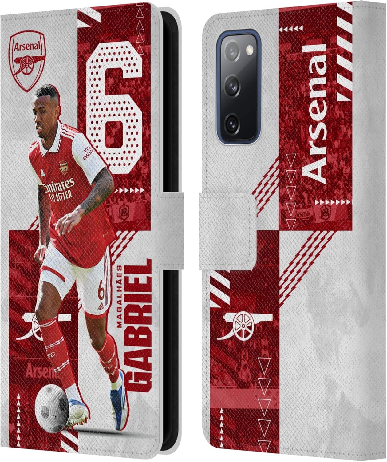 Head Case Designs Officially Licensed Arsenal FC Gabriel Magalhães 2022/23 First Team Leather Wallet Case Compatible with Samsung Galaxy S20 FE / 5G
