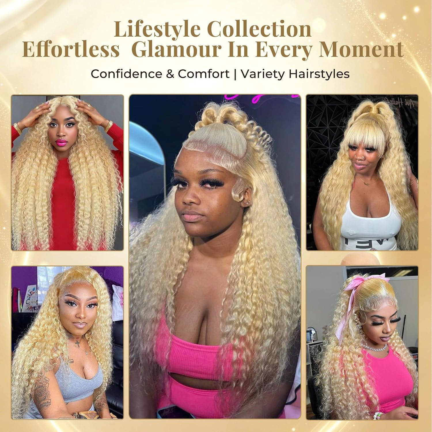 613 Lace Front Deep Wave Wig Human Hair Blonde HD Lace Front Wigs | 30", Soft Real Human Hair Wig, 200 Density High Volume for Versatile Hairstyles, Bleached Knots, Perfect for Everyday Wear