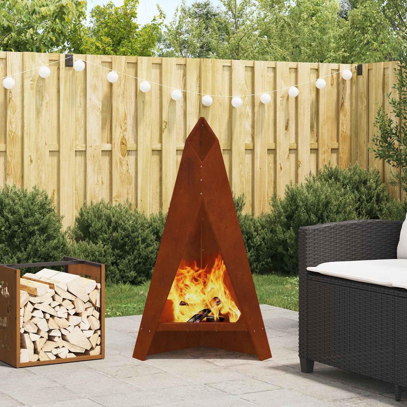 Brasero marrón de acero resistente a la intemperie, 58 x 40 x 100 cm, rectangular para patio y jardín, con gran capacidad para troncos y calor acogedor en eventos al aire libre
