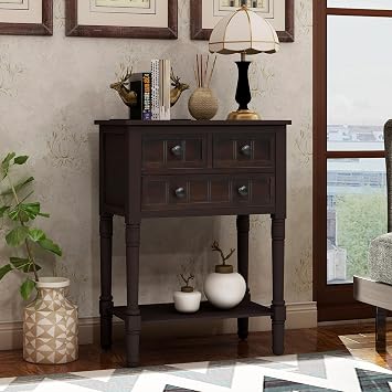 23.7" Small Console Table, Wood Farmhouse Entryway Table Narrow Console Tables for Living Room, Entry, Entrance, Behind Couch, Hallway, Foyer, Narrow Sofa Tables for Front Door, Espresso