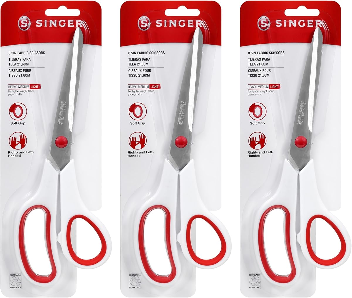 00445 8-1/2-Inch, 3-Pack Fabric Scissors with Comfort Grip, Red & White