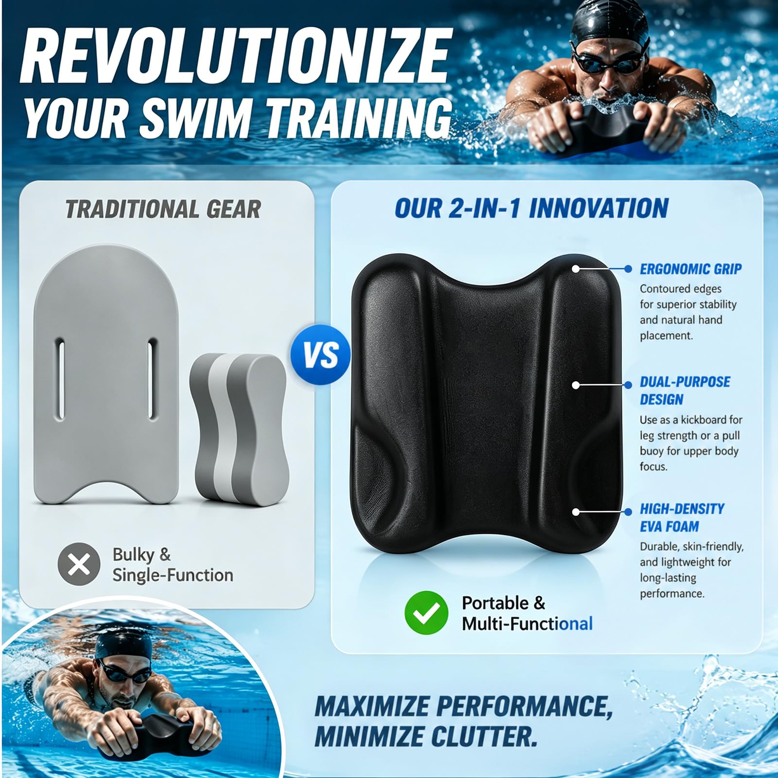 RANJIMA Pull Kick Schwimmbrett, Schwimm-Trainingshocker Pullbuoy, Swim Training Tool, Pullbuoy optimierung der Technik und Wasserlage beim Schwimmtraining