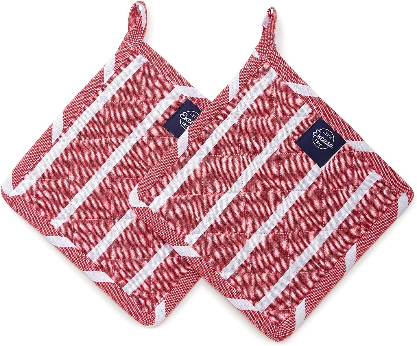 Encasa XO 8 inches Oven Microwave Potholders (2 pc Set) for Kitchen Cooking & Baking - Heat Resistant, Thick & Safe, Protection of Hands from Hot Utensils - Roma Red Stripes