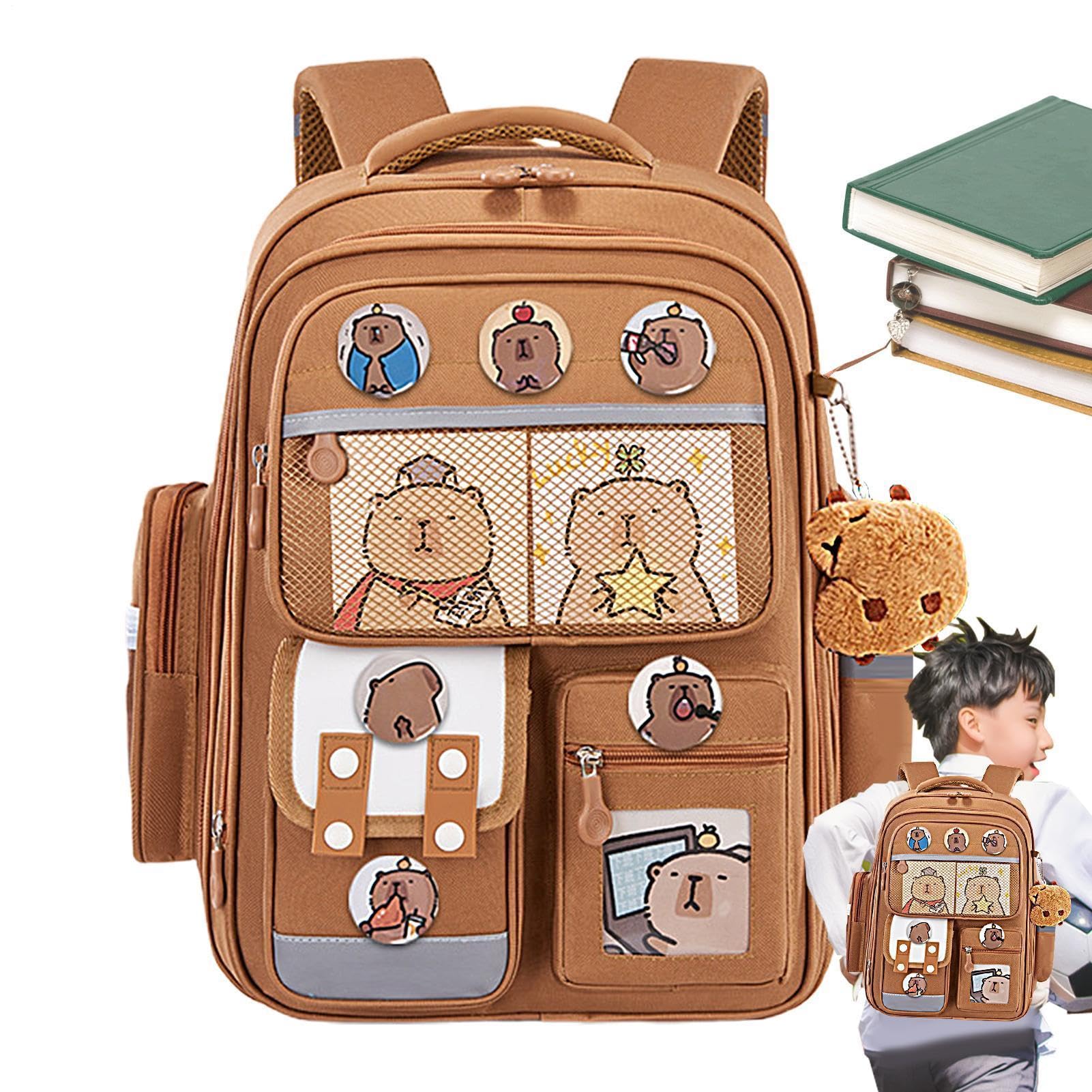 Zaino da Viaggio Libri Zaino Colorato, Ampia Capacità, Carte Distintivi | Design Animali Divertenti Include Distintivi, Ciondoli per Bambini, Ragazzi, Libri, Cancelleria, Scuola, Viaggio