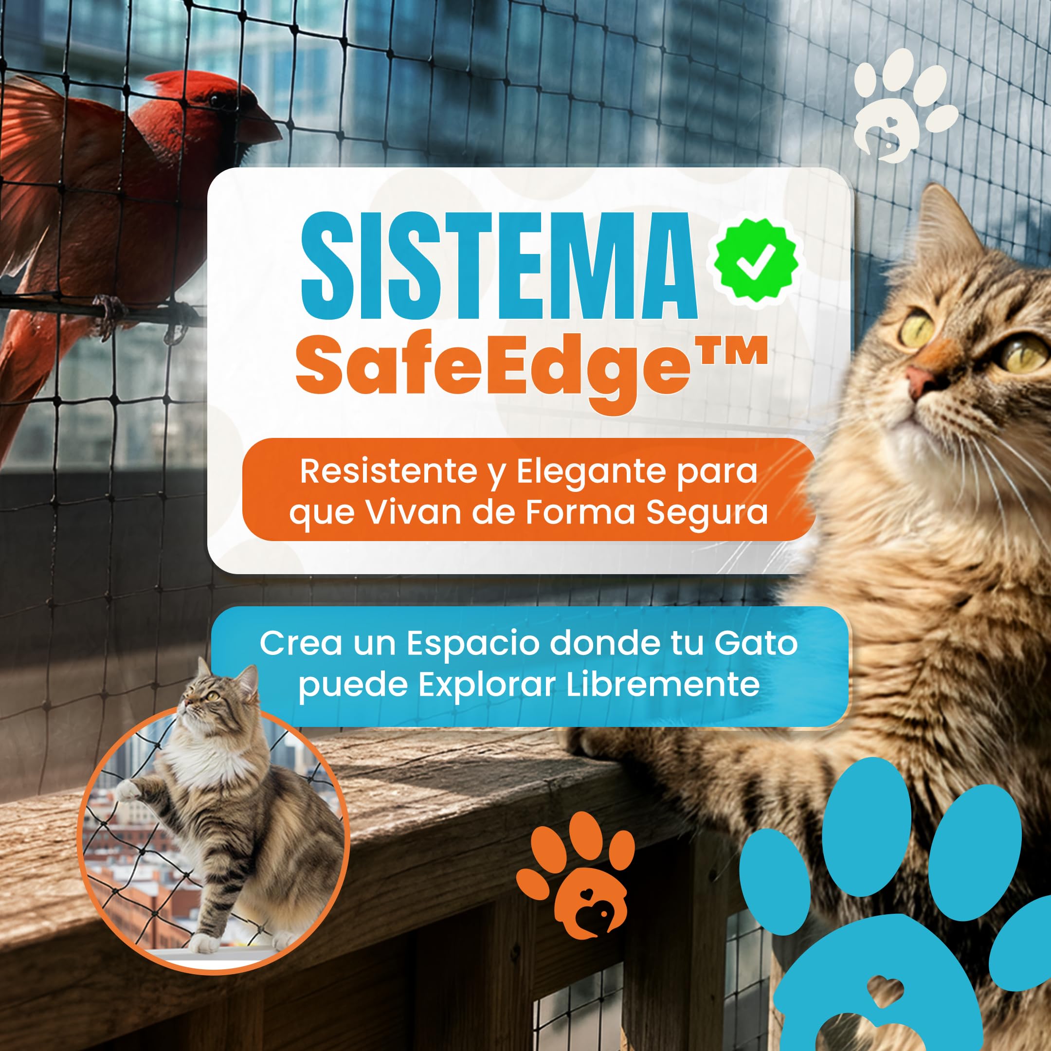 Petslovers Red para Gatos Terraza 8x3m Negra Reforzada con Acero Inoxidable | Kit Montaje Sin Taladro Anti UV Incl 2 Juguetes, Red Gatos Ventanas sin Taladro, Red Gatos Terraza, Malla para Gatos Balcón