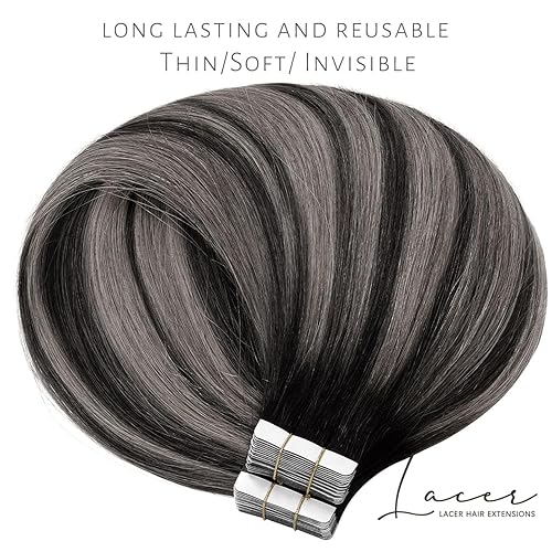Miniatura 10 de Lacerhair - Extensiones de cabello humano sin costuras de la mejor calidad, con Balayage y color degradado, de cabello humano 100% virgen, con cinta