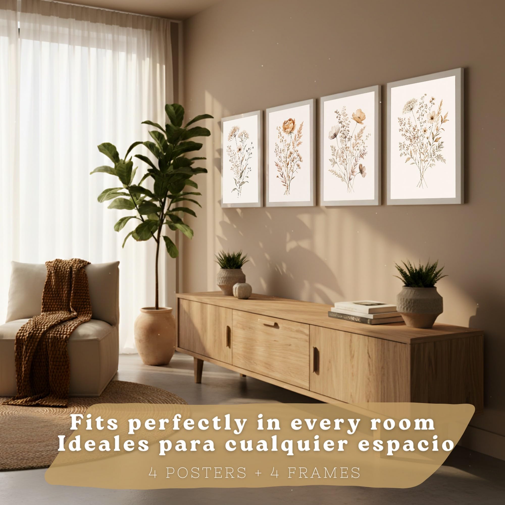 Nacnic Posters de Flores Silvestres Neutras con Acuarela Botánica Beige