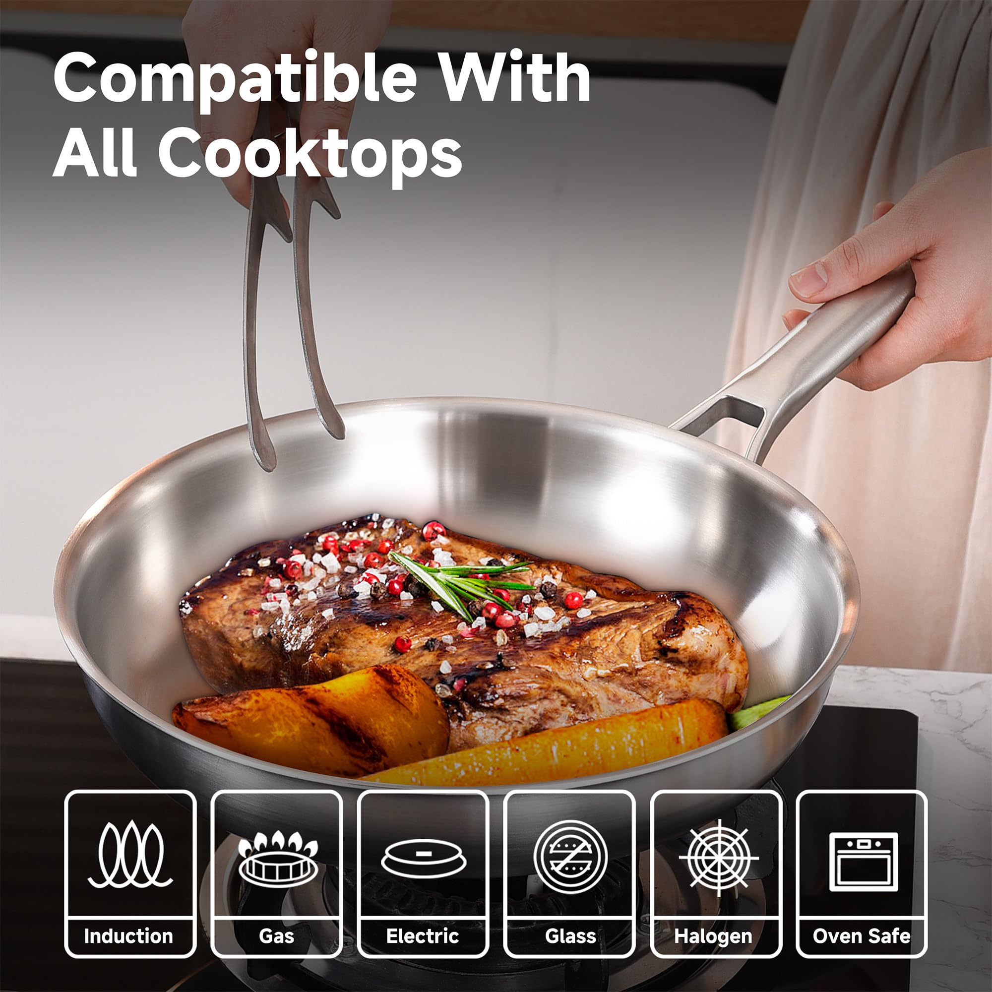 Bzayeat 12" Stainless Steel Frying Pan -4