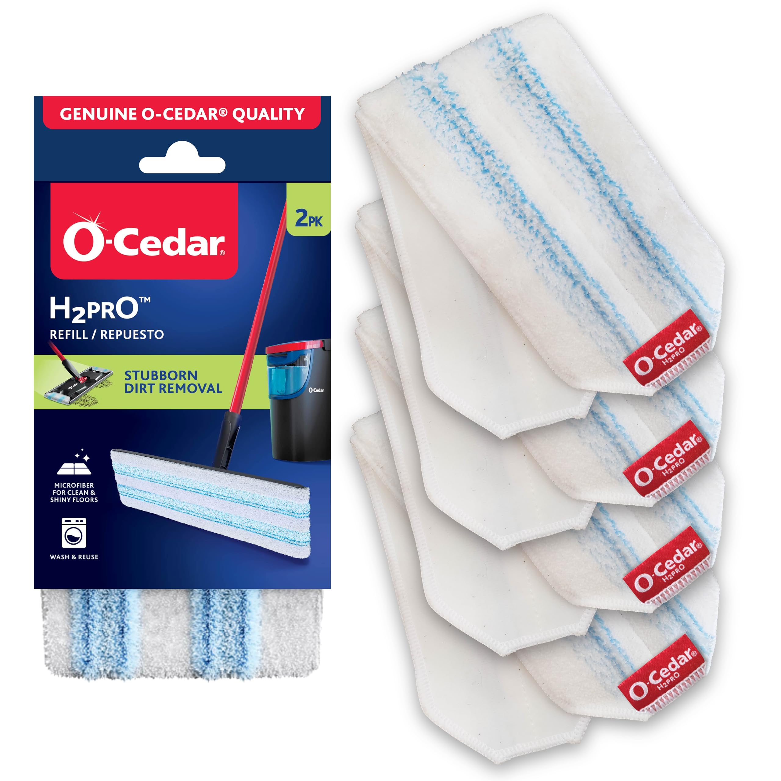 O-Cedar Genuine H2prO Mop Pads (Pack of 4) | Machine Washable | Reusable | Microfiber Mop Head Replacements