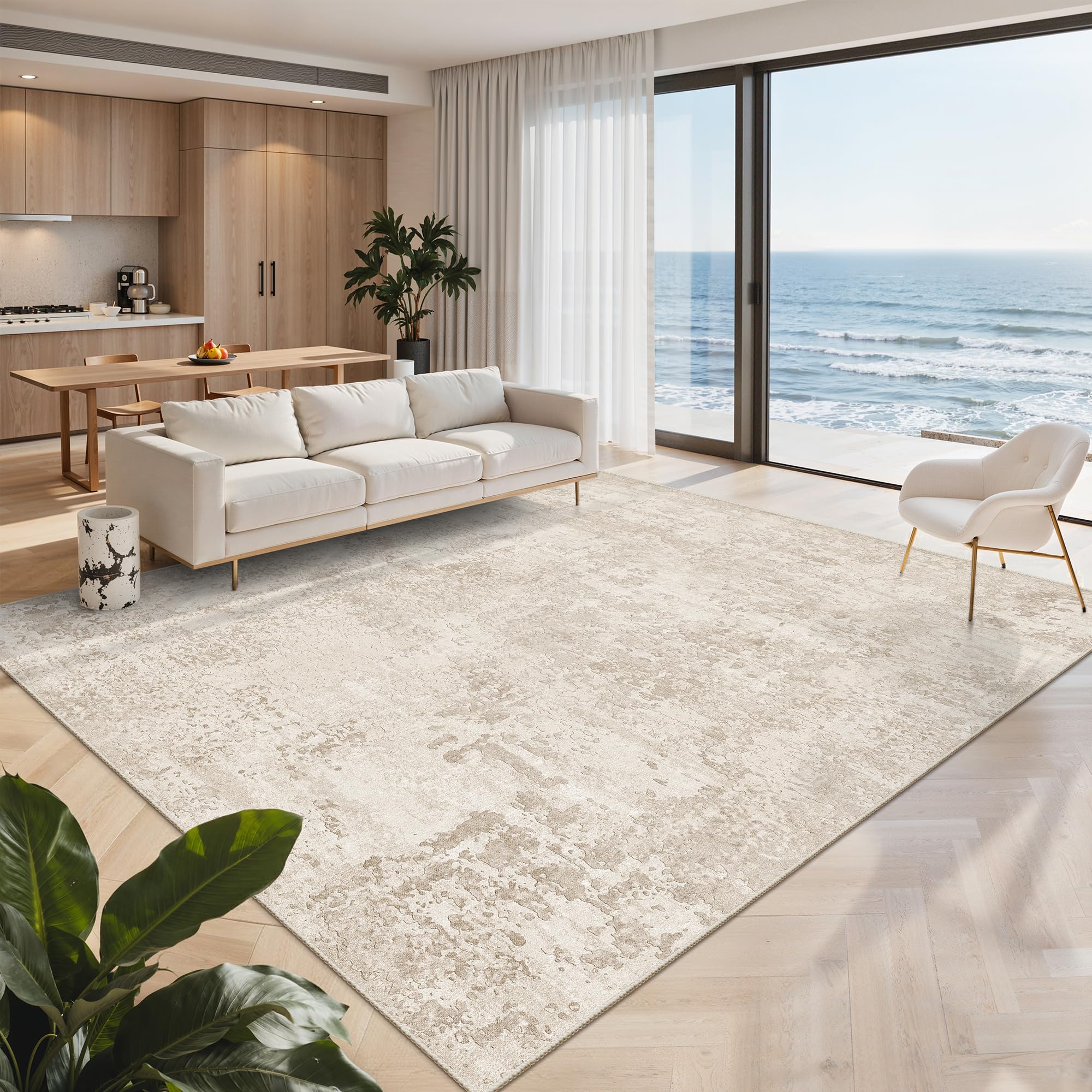 Art&Tuft Washable Rug, Anti-Slip Backing Abstract 5x7 Rug, Stain Resistant Rugs for Living Room, Foldable Machine Washable Area Rug (TPR53-Beige, 5'x7') โ image 1