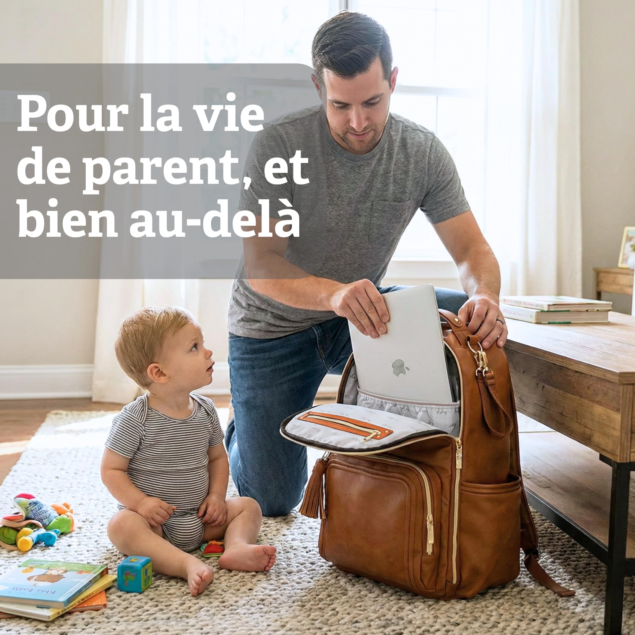 Itzy Ritzy Sac à Dos à Langer | Grand Sac à Couches avec Tapis | Assez grand pour leur monde, organisé pour le vôtre | 19 Poches, Porte-Biberons Isothermes, Attaches Poussette | Café et Crème