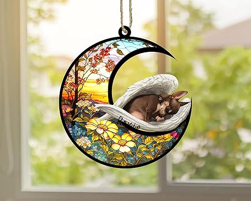 Miniatura 649 de Chow Chow Dog Memorial Suncatcher, adorno de Navidad Chow Chow con nombre, atrapador de pérdida de mascotas, regalos para los amantes de los perros