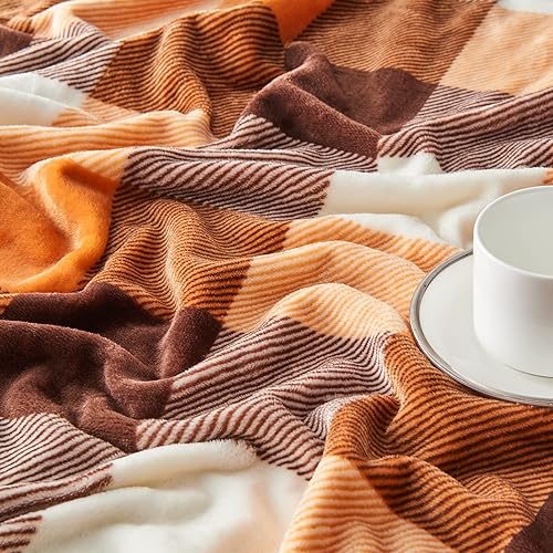 Miniatura 4 de SOCHOW Buffalo Plaid Flannel Fleece Throw Blanket 60 x 80 Inches, Soft Lightweight Cozy All Season Orange Checkered Blanket for Bed, Couch, Car