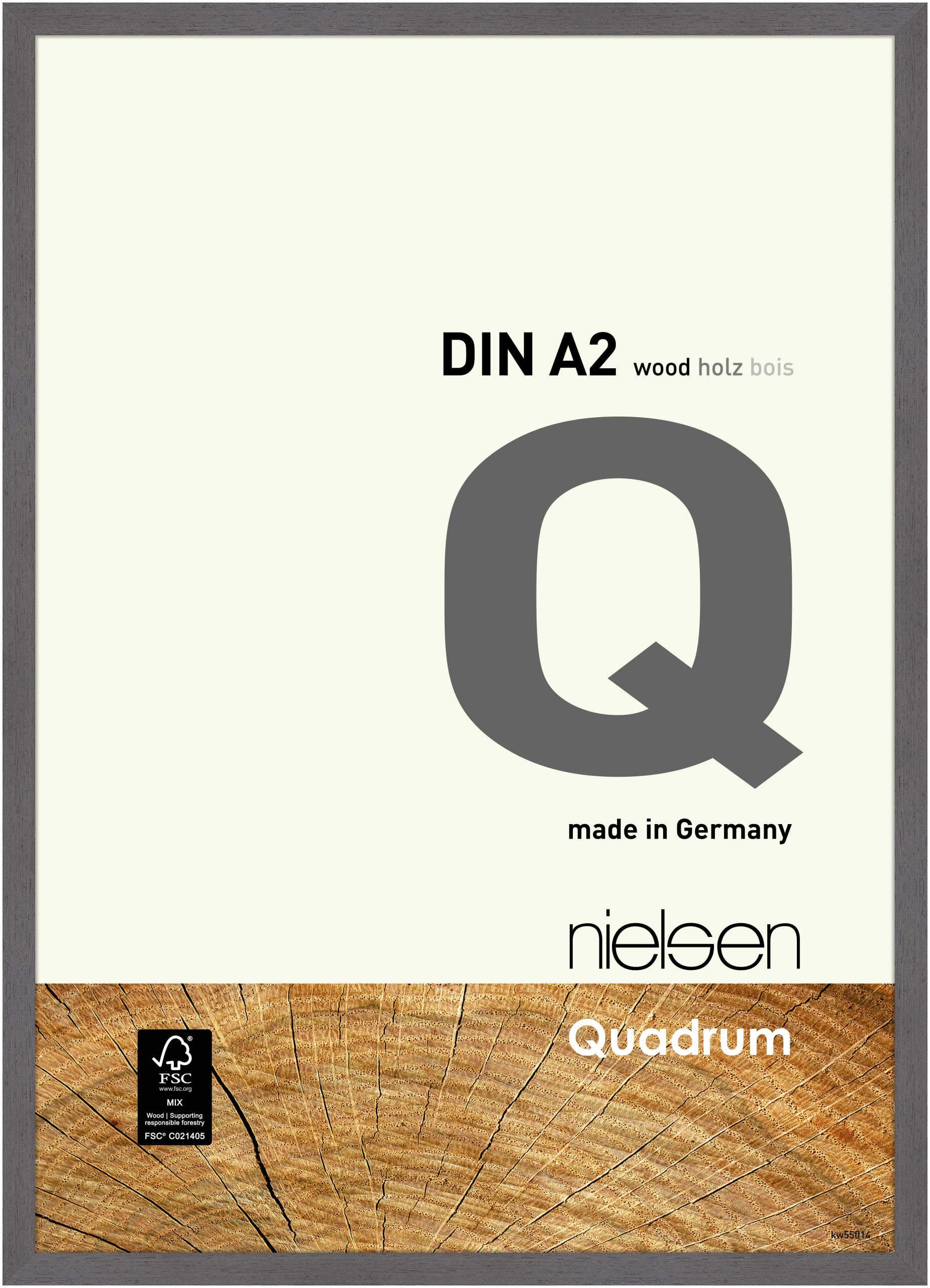 nielsen Quadrum Wooden Picture Frame - Grey A2, 42x59.4cm - with Float Glass and Easy Push-Turn Clips - for Photos and Art