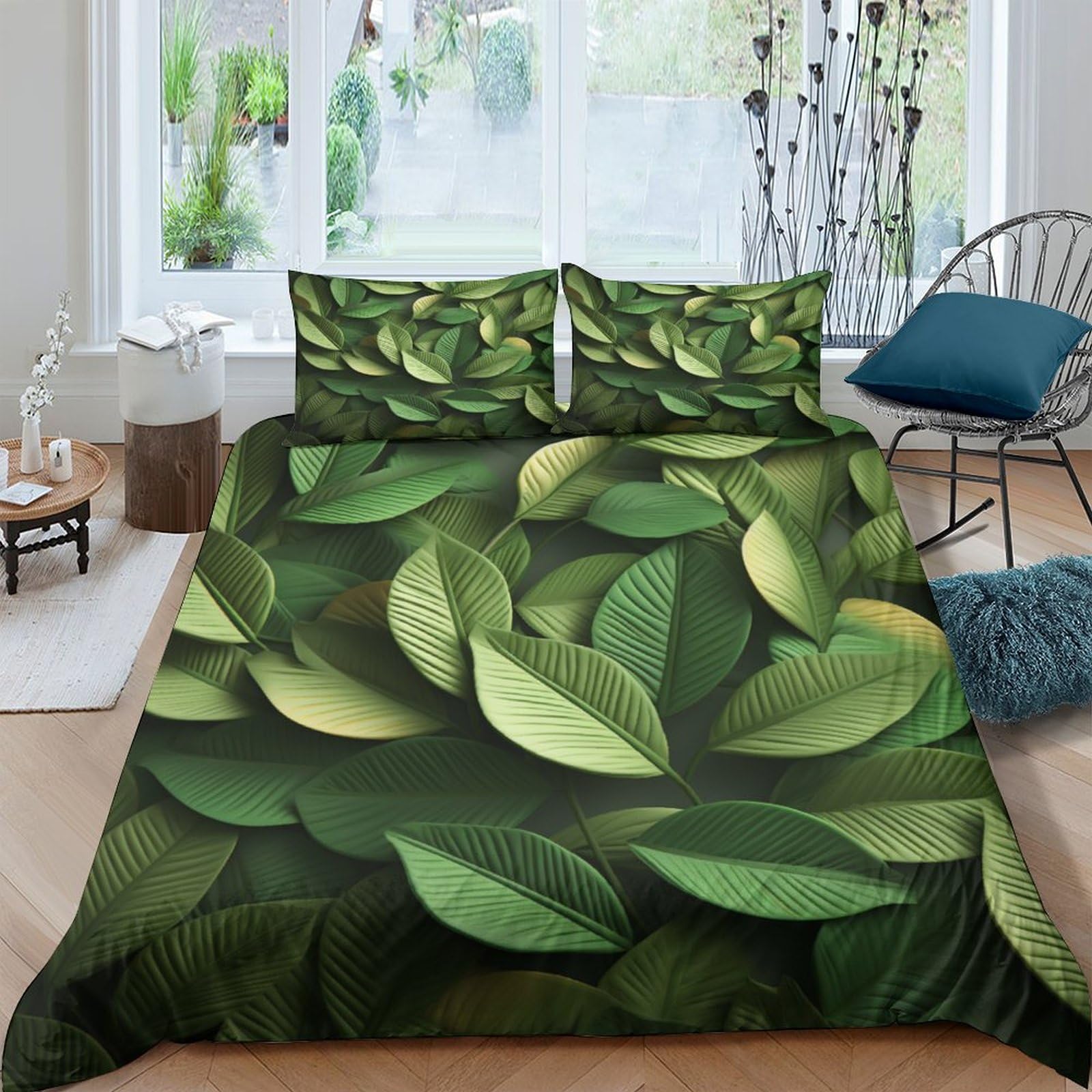 Funda nórdica 3D naturaleza para dormitorio infantil y juvenil juego de cama king hojas