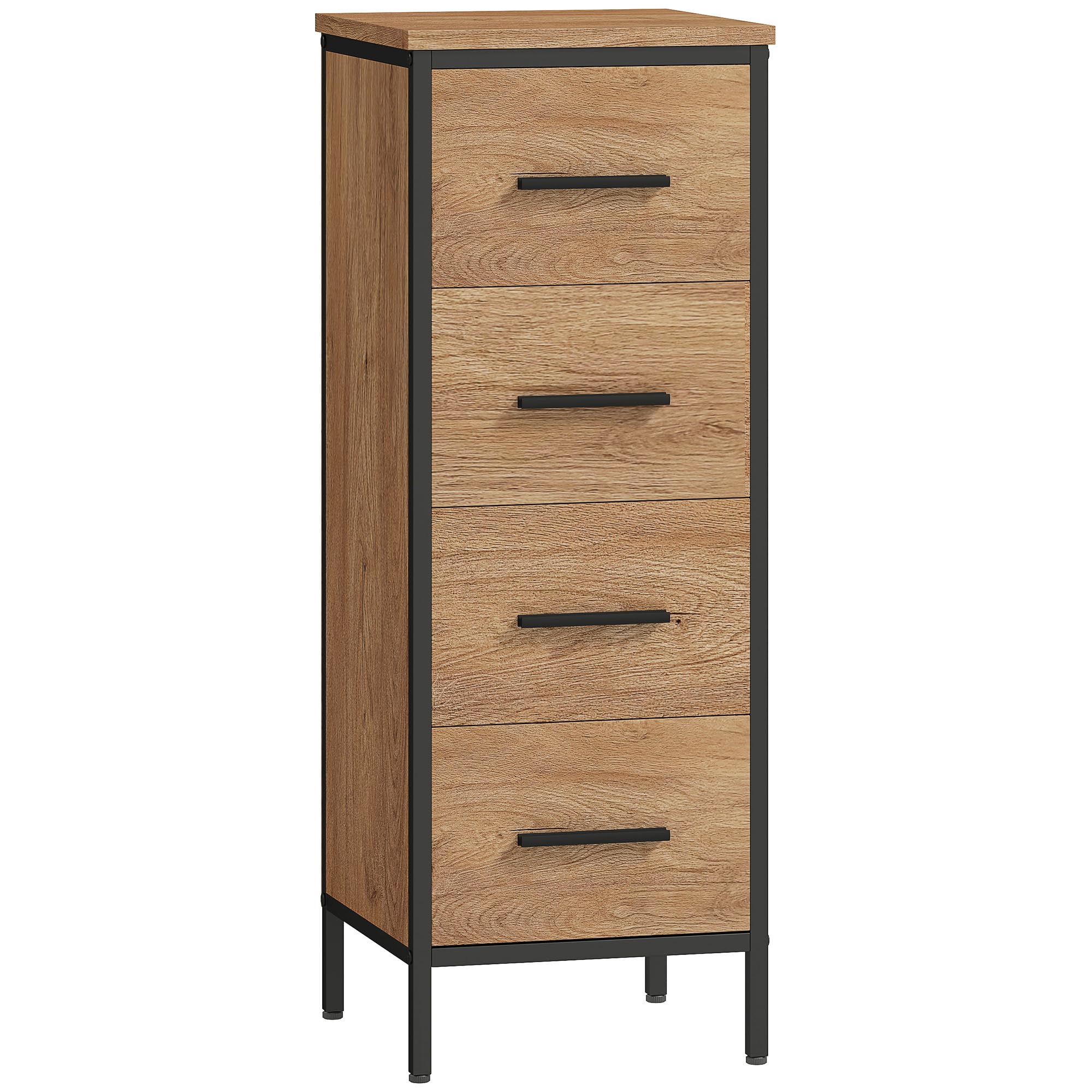 HOMCOM Armario de Baño Estrecho Mueble de Baño con Cajonera de 4 Cajones y Estructura de Acero 30x30x82 cm Color Roble
