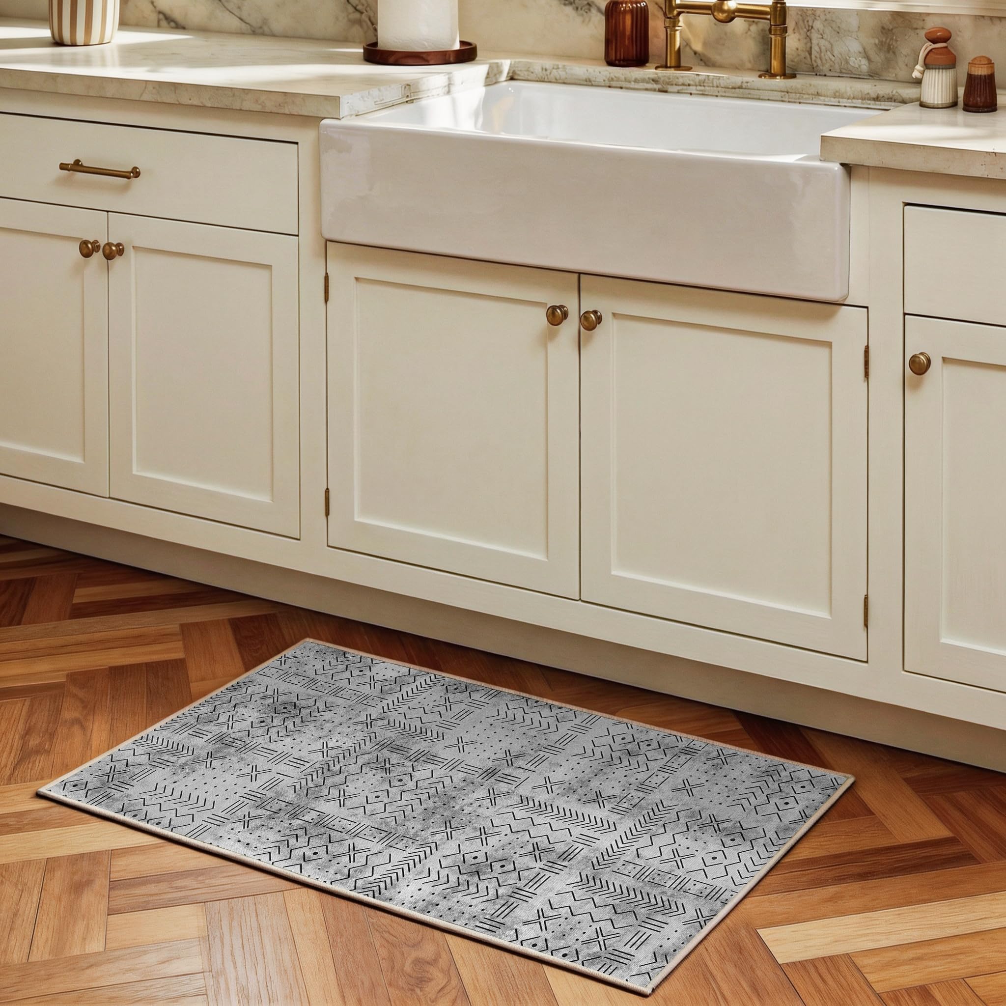 Decoranddecor Geometric Entryway Rugs, 60x90cm – Non-Slip, Low Pile, Pet Friendly, Washable Rug For Bath, Easy Clean Durable Carpet – Velano — image 1