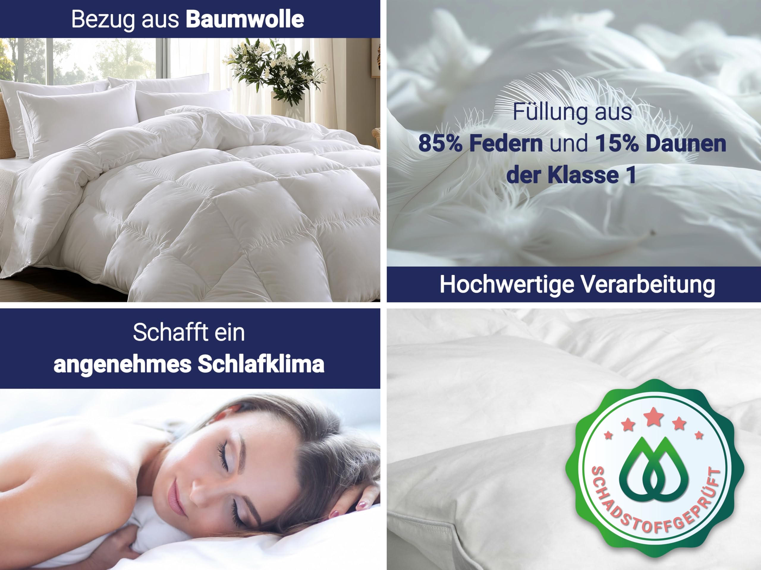 ZOLLNER Bettdecke 100% Baumwolle, Füllung aus 85% Federn und 15% Daunen, 135x200 cm, weiß