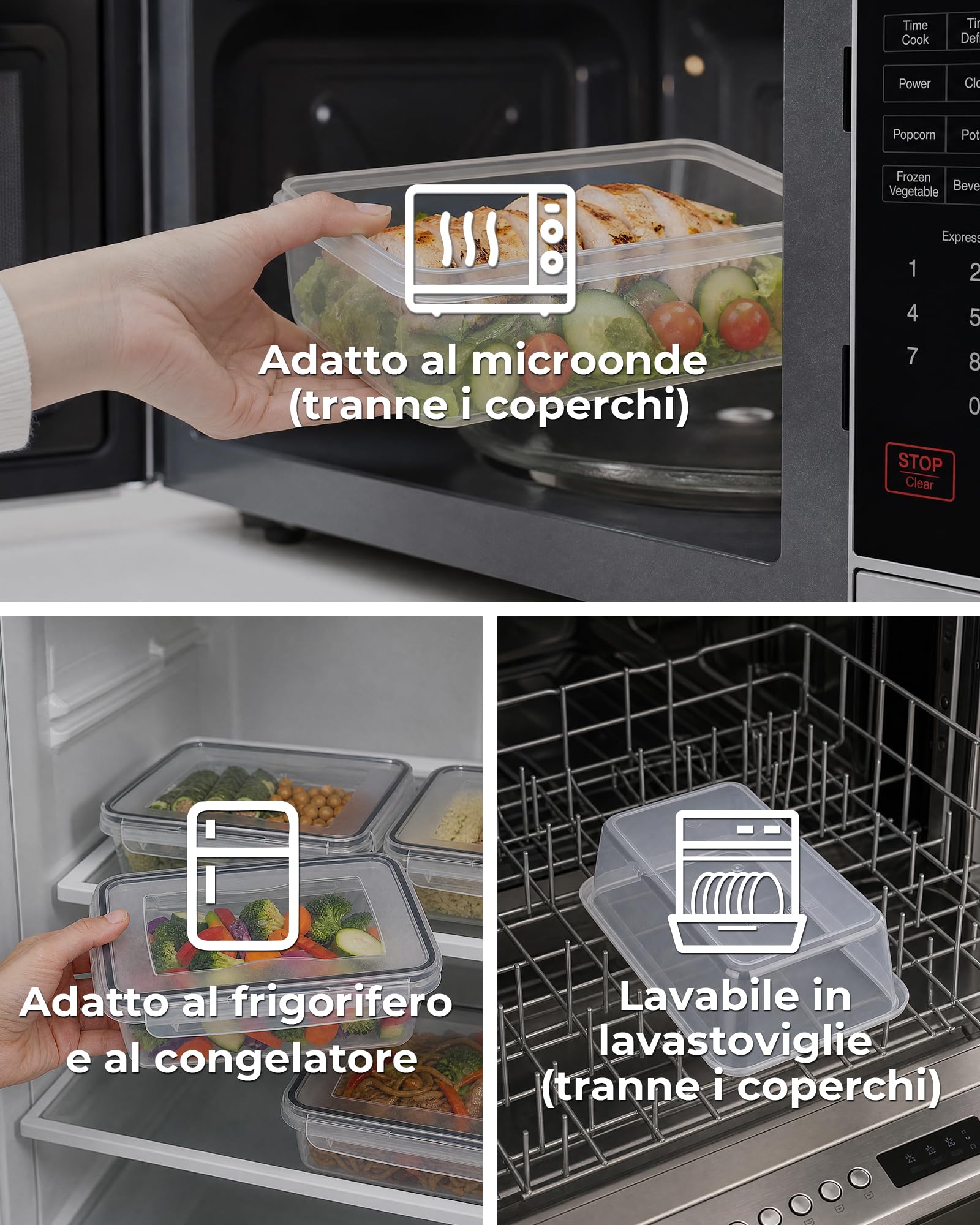 Contenitori Ermetici per Alimenti con Coperchio - Senza BPA, meal prep Contenitore per Microonde, Set Contenitori per Alimenti, Compatibile Congelatore e Lavastoviglie, 1L x 5 Pezzi + 0,52L x 5 Pezzi