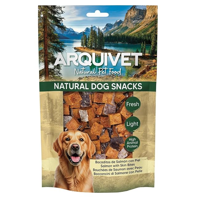 Snacks para Perro (Pack de 12) - Bocaditos de salmón con Piel 100gr, Natural Dog Snacks - Arquivet