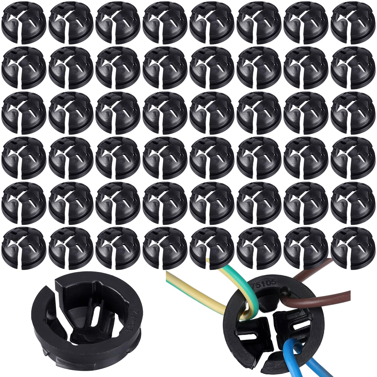 Saysurey 100 Pcs 3/8" Button Connector, Non Metallic Push in NM Cable Connectors for 1/2 Inch Knockouts, Black Plastic Electrical Junction Box Wire