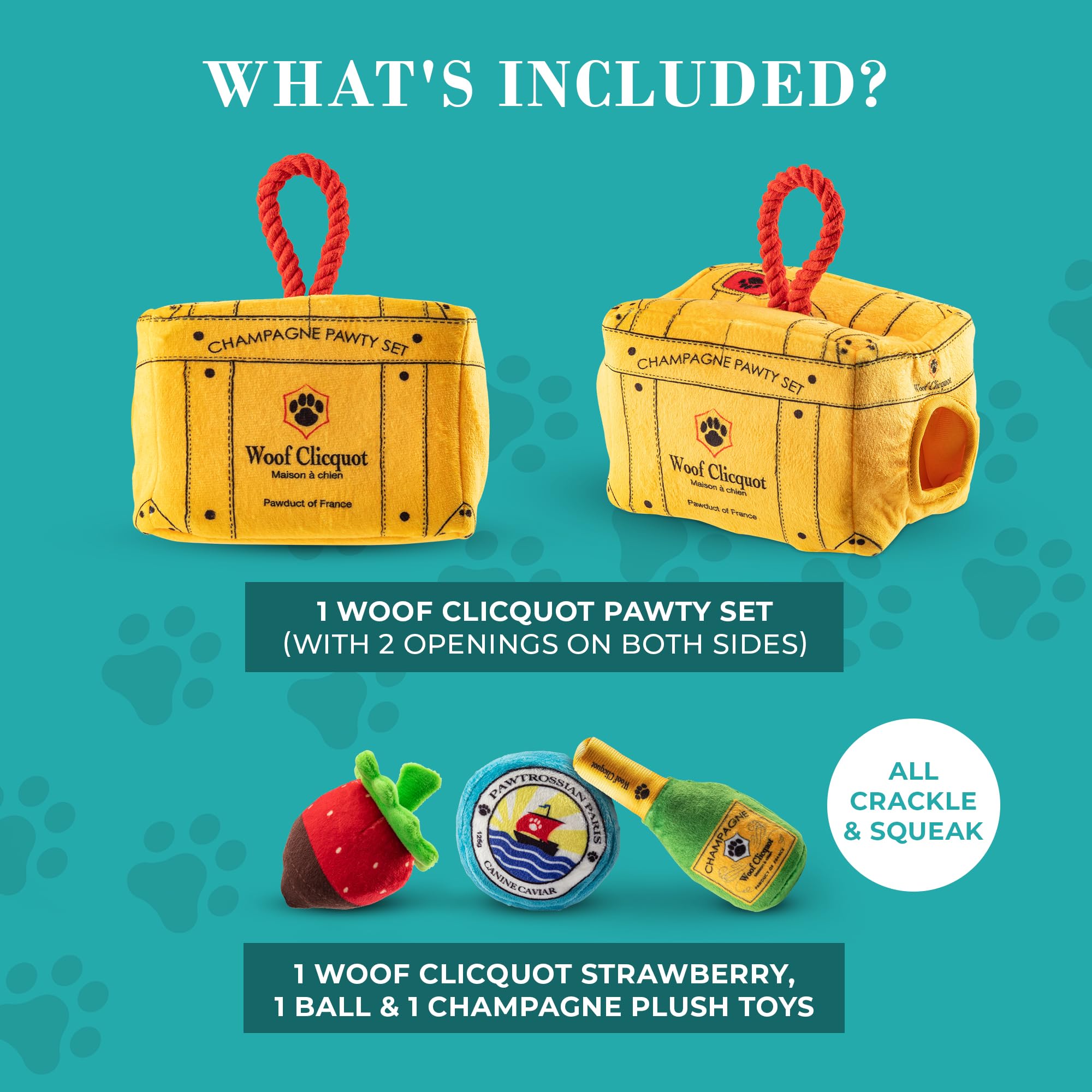 Haute Diggity Dog Woof Clicquot Pawty Ensemble de jouets en peluche pour chien avec couineur interactif, stimulant l'enrichissement des animaux de compagnie, lavable en machine et matériaux sûrs pour