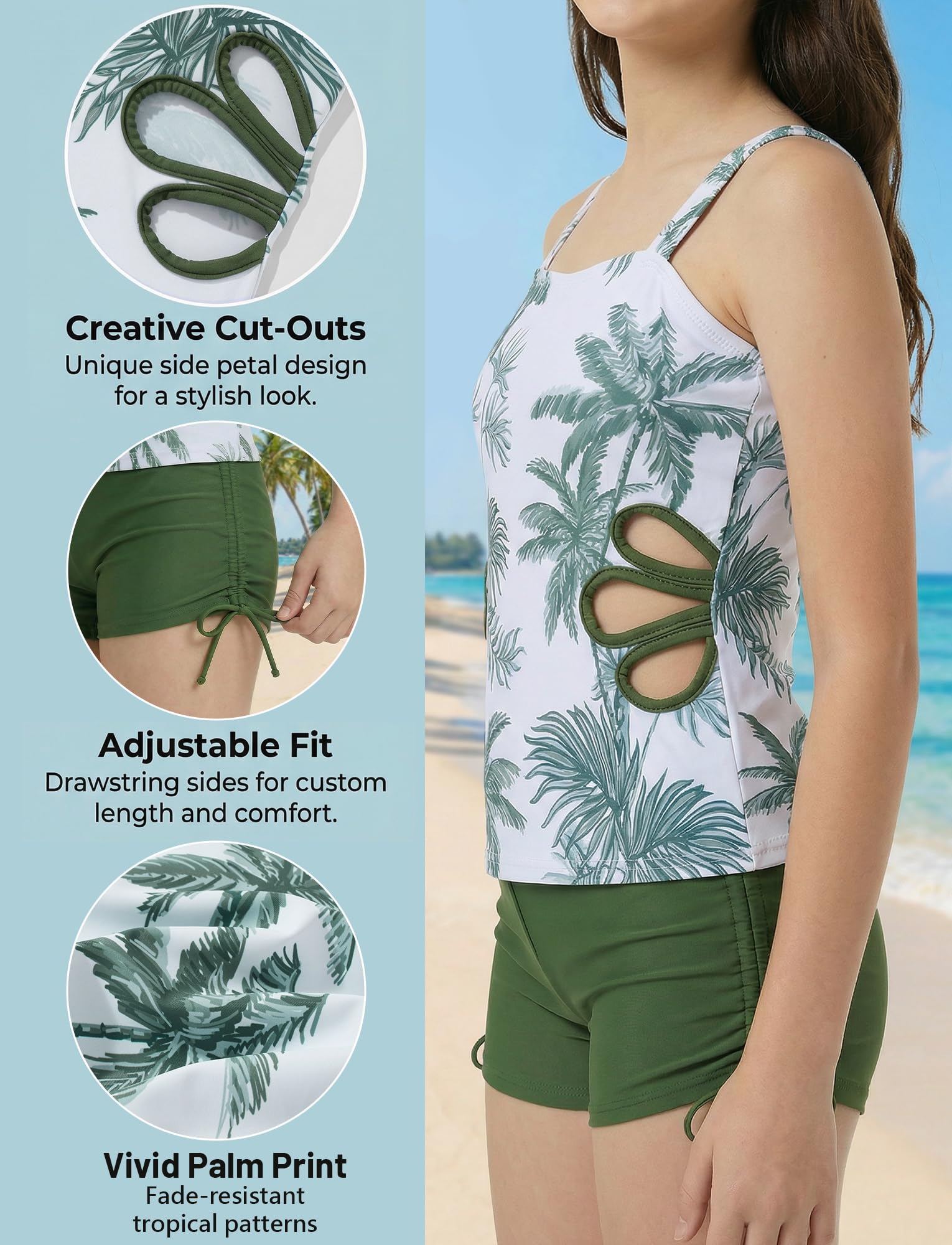 Tankini - Costume da bagno per ragazze e adolescenti, taglia 9-16, bikini con taglio a due pezzi