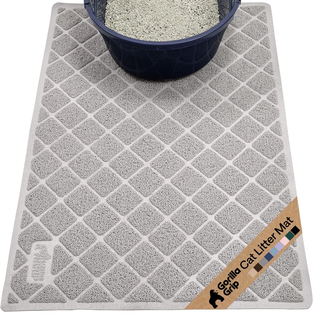 GORILLA GRIP Cat Litter Box Mat, Cushioned Coil Mesh Litter Trapping Mats, Scatter Control Supplies for Less Mess, Phthalate Free, Ultra Deep Catch Grooves, Rinse or Vacuum to Clean, 30x20 Light Gray — image 1