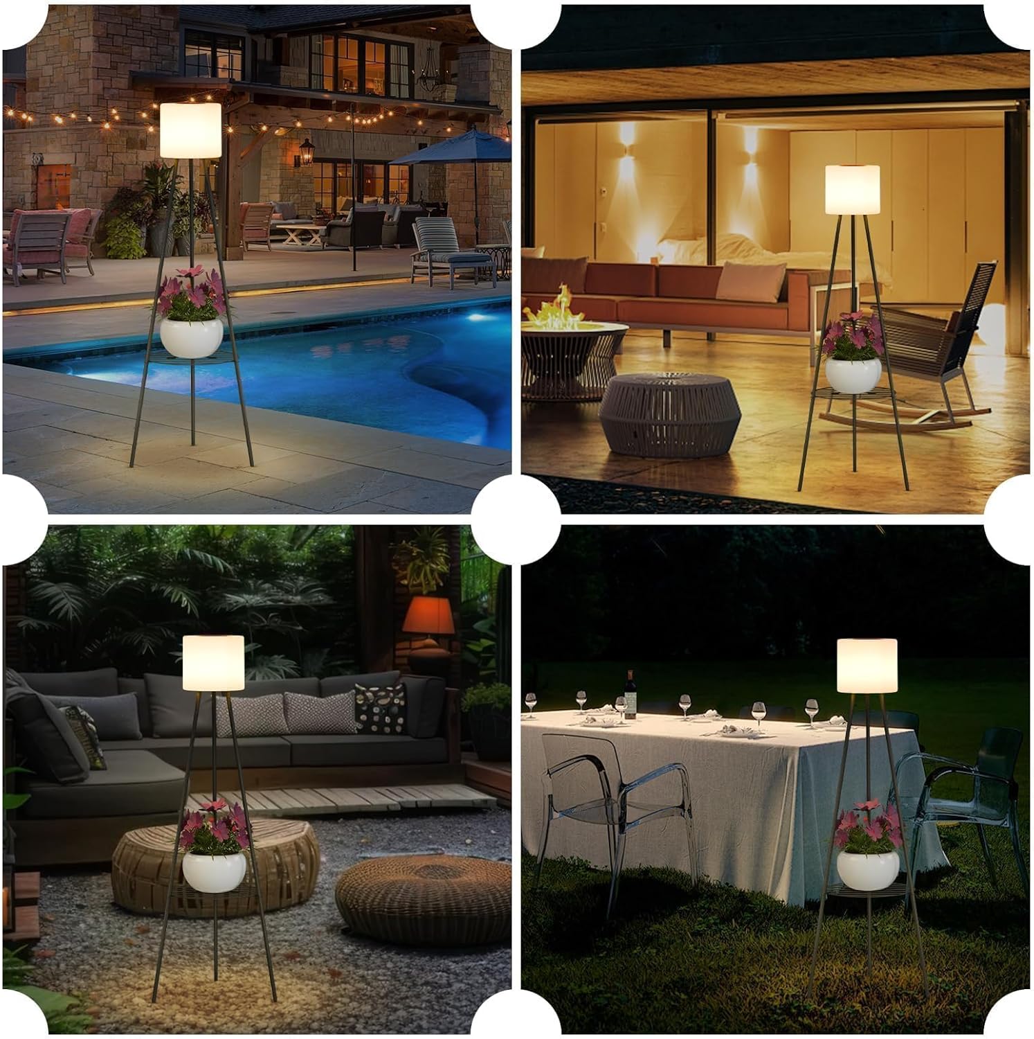 FUYO 2 Pack Solar Floor lamp Outdoor, 41.3'' Solar Powered Lights with 2 Plant Stand, Water-Resistant IP54 Outside Floor Lamps with 3 Lighting Modes for Patio Porch Yard Deck Decor