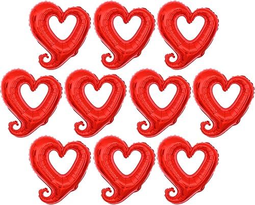 KatchOn, Globos de papel de aluminio de corazón con gancho rojo brillante, 18 pulgadas, paquete de 10 unidades, globos de papel de aluminio con